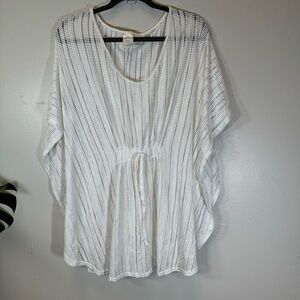 Waves to Coast white crochet knit swim cover-up tunic dress mesh XL